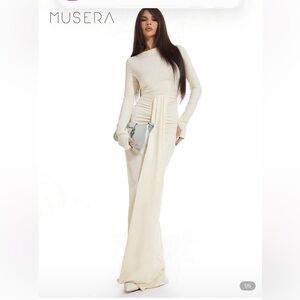 Musera Elegant Long Sleeve Cream Dress
